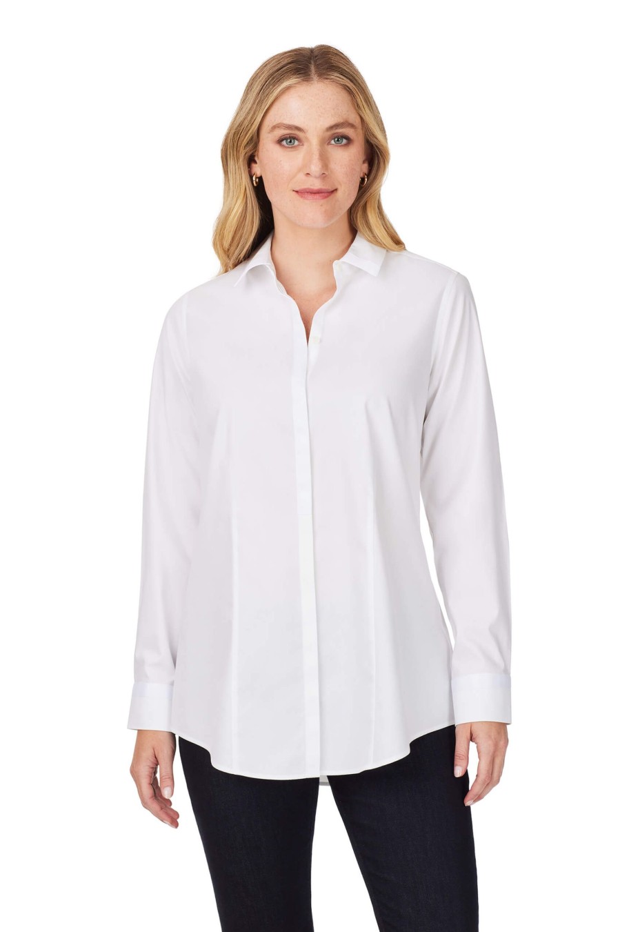 Women Foxcroft Tops | Grosgrain Detail Pinpoint Non-Iron Shirt White