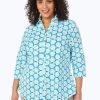 Women Foxcroft Tops | Mary Plus Coastal Geo Jersey Shirt Turquoise Tide Coastal Geo