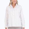 Women Foxcroft Tops | Mia No Iron Lurex Stripe Popover