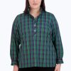 Women Foxcroft Tops | Mia Plus No Iron Tartan Plaid Popover Navy/Green/Yellow Tartan