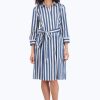 Women Foxcroft Dresses | Fiona Plus Stretch No Iron Indigo Stripe Dress Indigo Cedar Stripe