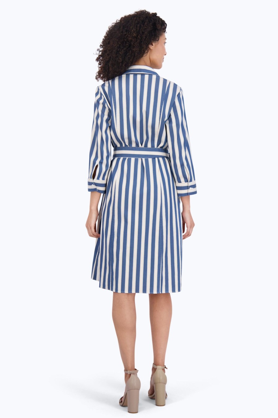 Women Foxcroft Dresses | Fiona Plus Stretch No Iron Indigo Stripe Dress Indigo Cedar Stripe