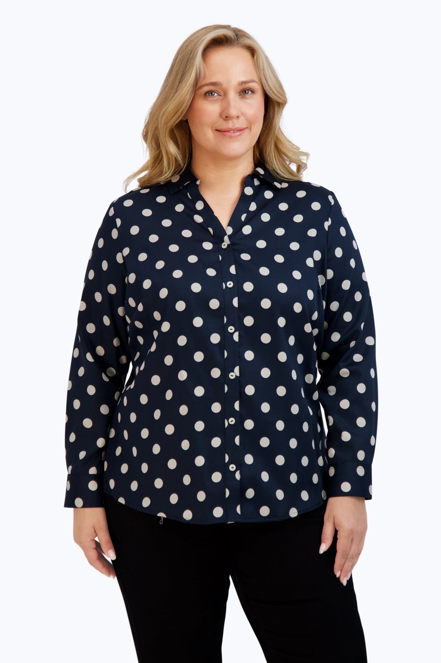 Women Foxcroft Tops | Mary Plus Non-Iron Coin Dot Shirt Black Coin Dot