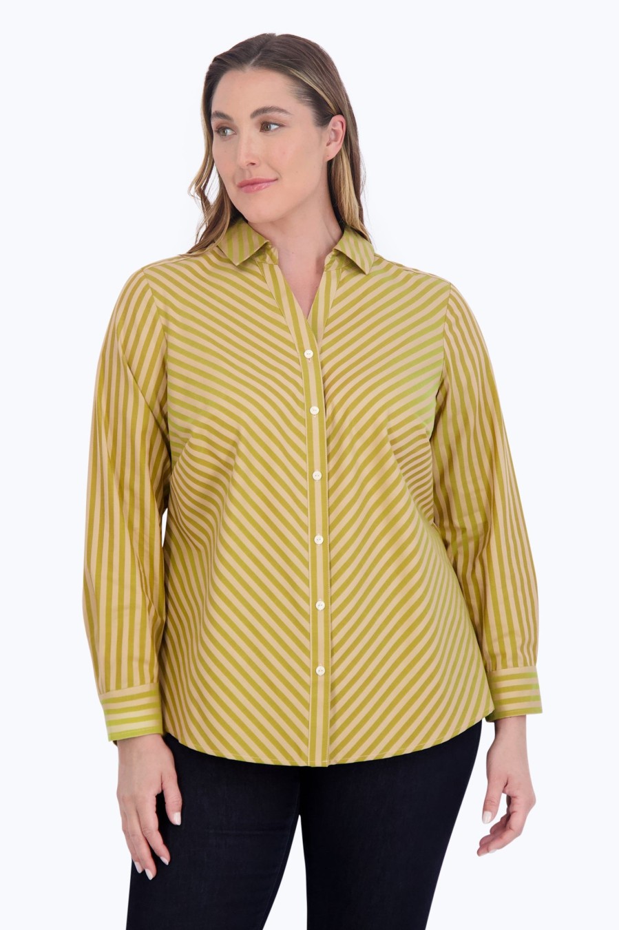 Women Foxcroft Tops | Mary Plus No Iron Dobby Stripe Shirt