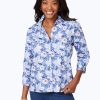 Women Foxcroft Tops | Brushstroke Blossom Non-Iron Shirt Iris Bloom Brushstroke Blossoms