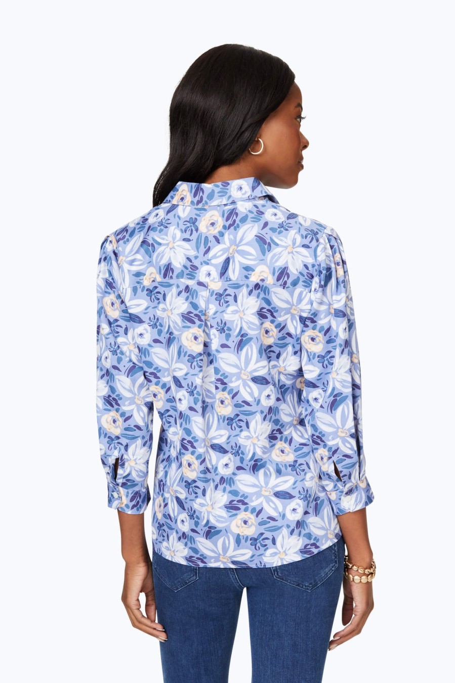 Women Foxcroft Tops | Brushstroke Blossom Non-Iron Shirt Iris Bloom Brushstroke Blossoms