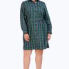 Women Foxcroft Dresses | Rocca Plus No Iron Tartan Plaid Dress Navy/Green/Yellow Tartan