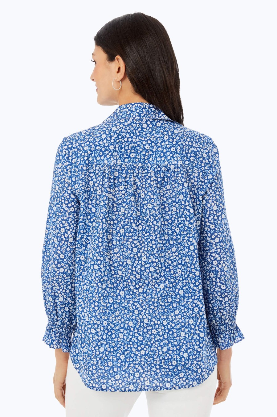 Women Foxcroft Tops | Caspian Non-Iron Fresh Floral Shirt Blue Breeze Fresh Floral