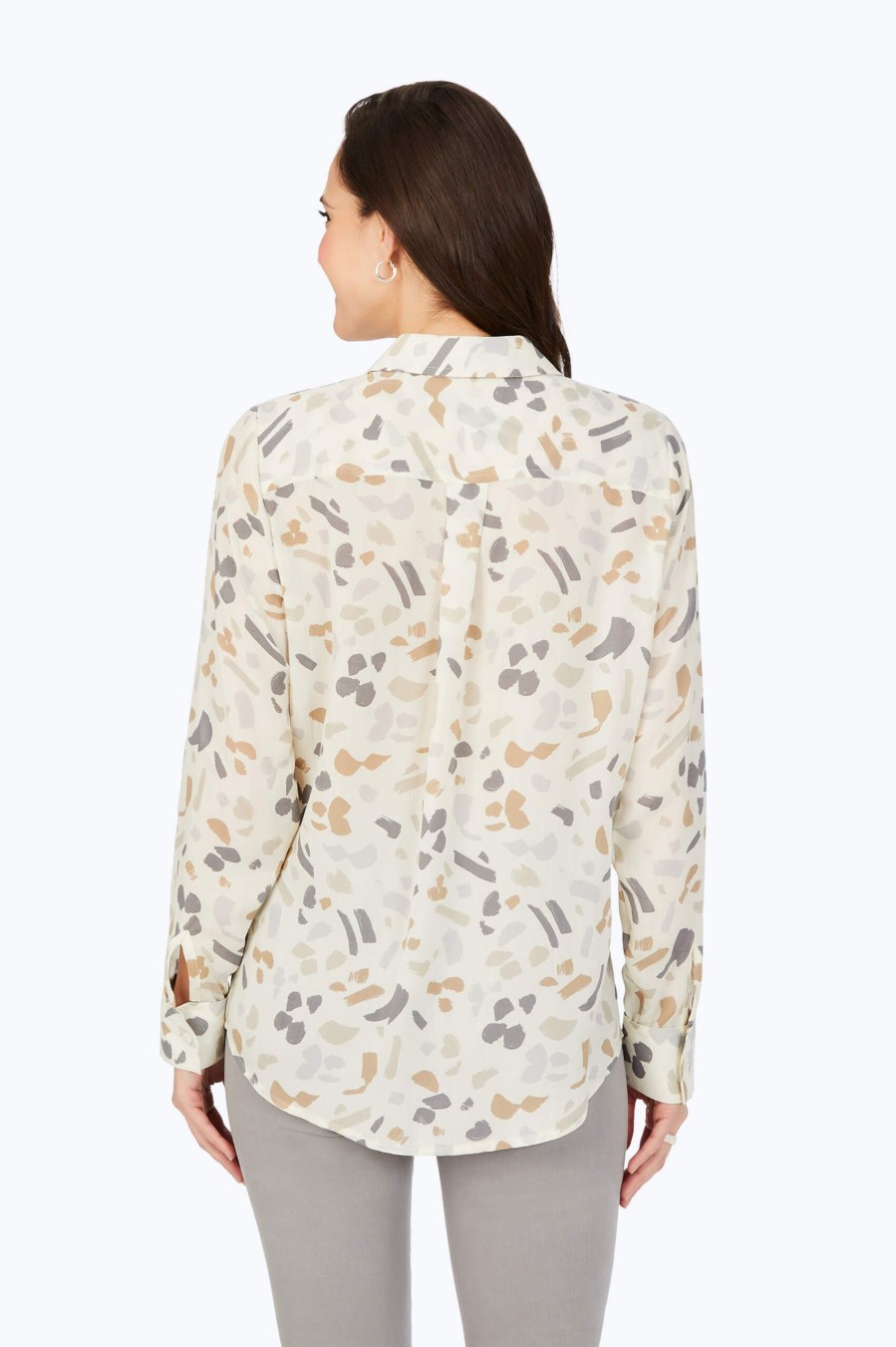 Women Foxcroft Tops | Davis Brushstrokes Shirt Ivory Multi Brushstrokes