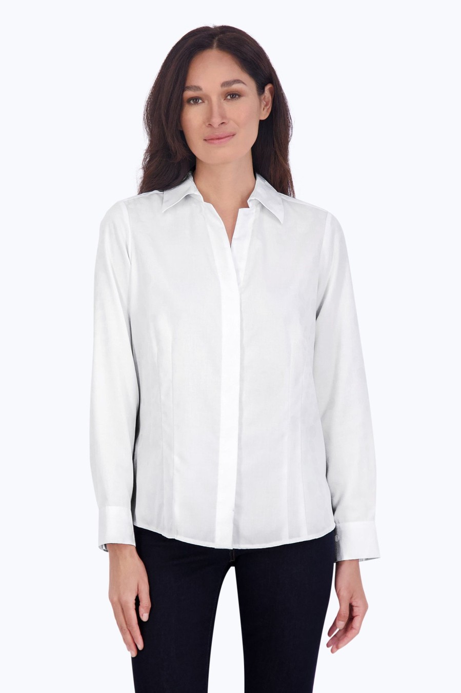 Women Foxcroft Tops | Taylor No Iron Pearl Jacquard Shirt White