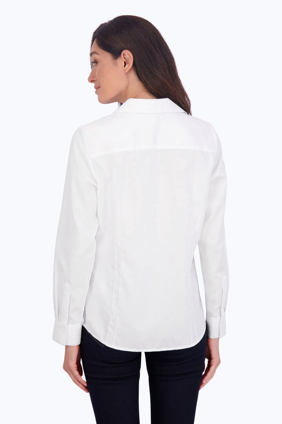 Women Foxcroft Tops | Taylor No Iron Pearl Jacquard Shirt White