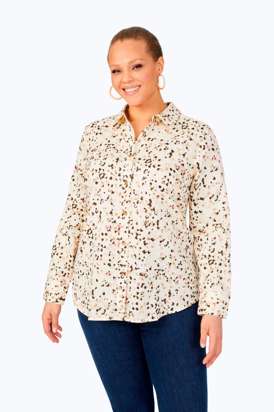 Women Foxcroft Tops | Davis Plus Non-Iron Layered Dot Shirt Birchwood Dot