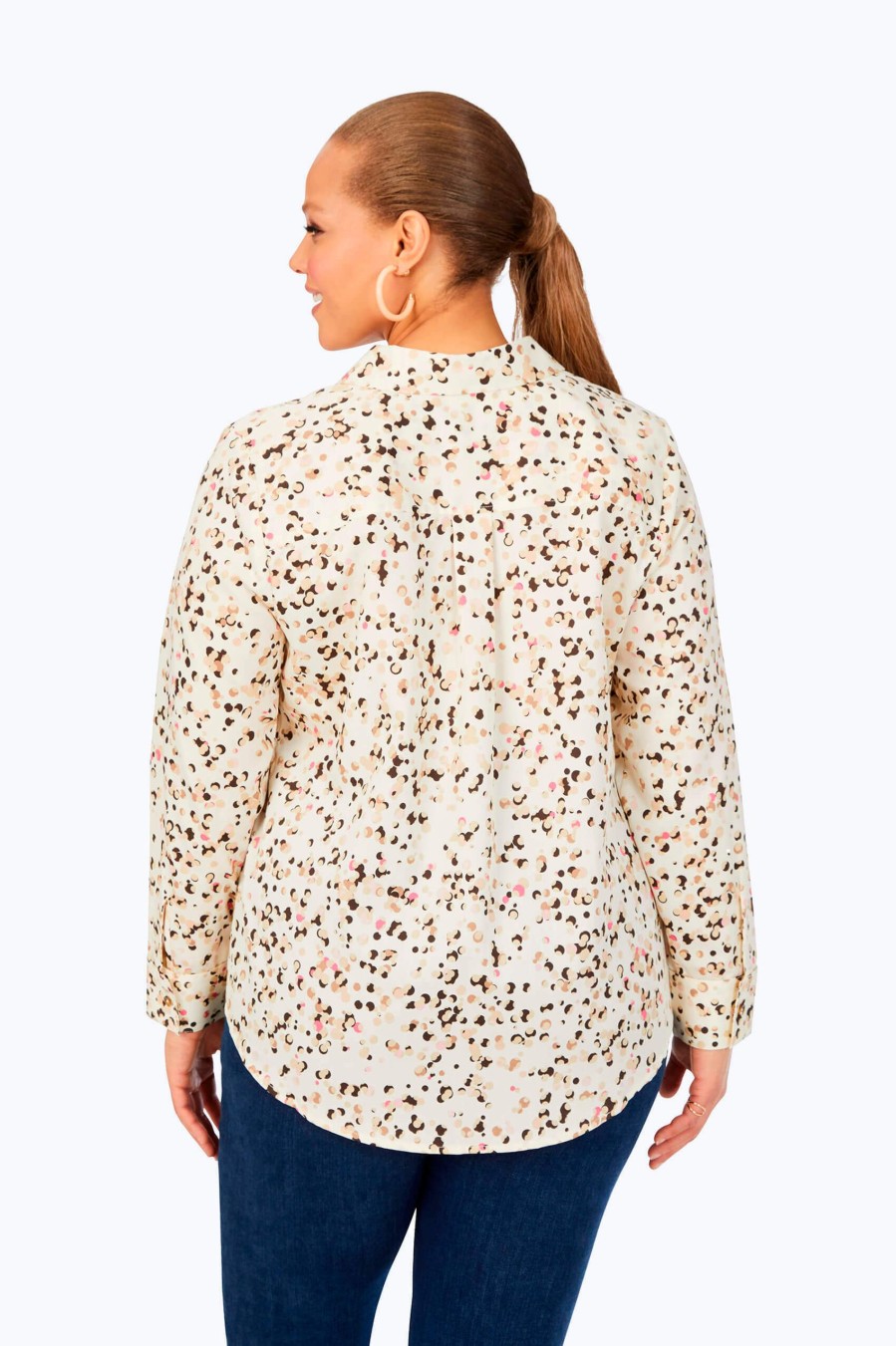 Women Foxcroft Tops | Davis Plus Non-Iron Layered Dot Shirt Birchwood Dot