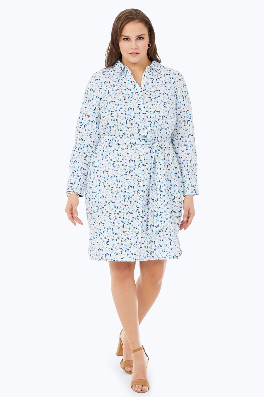 Women Foxcroft Dresses | Rocca Plus Non-Iron Watercolor Dots Dress Blue Breeze Watercolor Dots