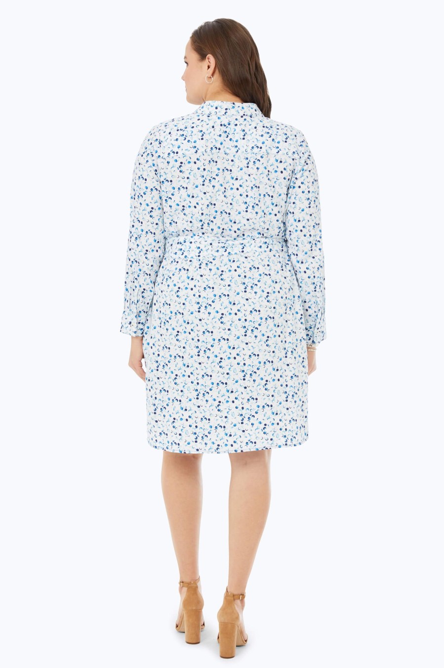 Women Foxcroft Dresses | Rocca Plus Non-Iron Watercolor Dots Dress Blue Breeze Watercolor Dots