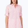 Women Foxcroft Tops | Tamara Serene Stripe Crinkle Shirt Pure Pink Serene Stripe