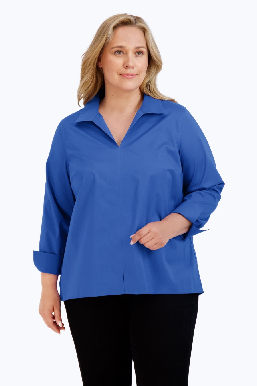 Women Foxcroft Tops | Agnes Plus Stretch No Iron Popover Shirt