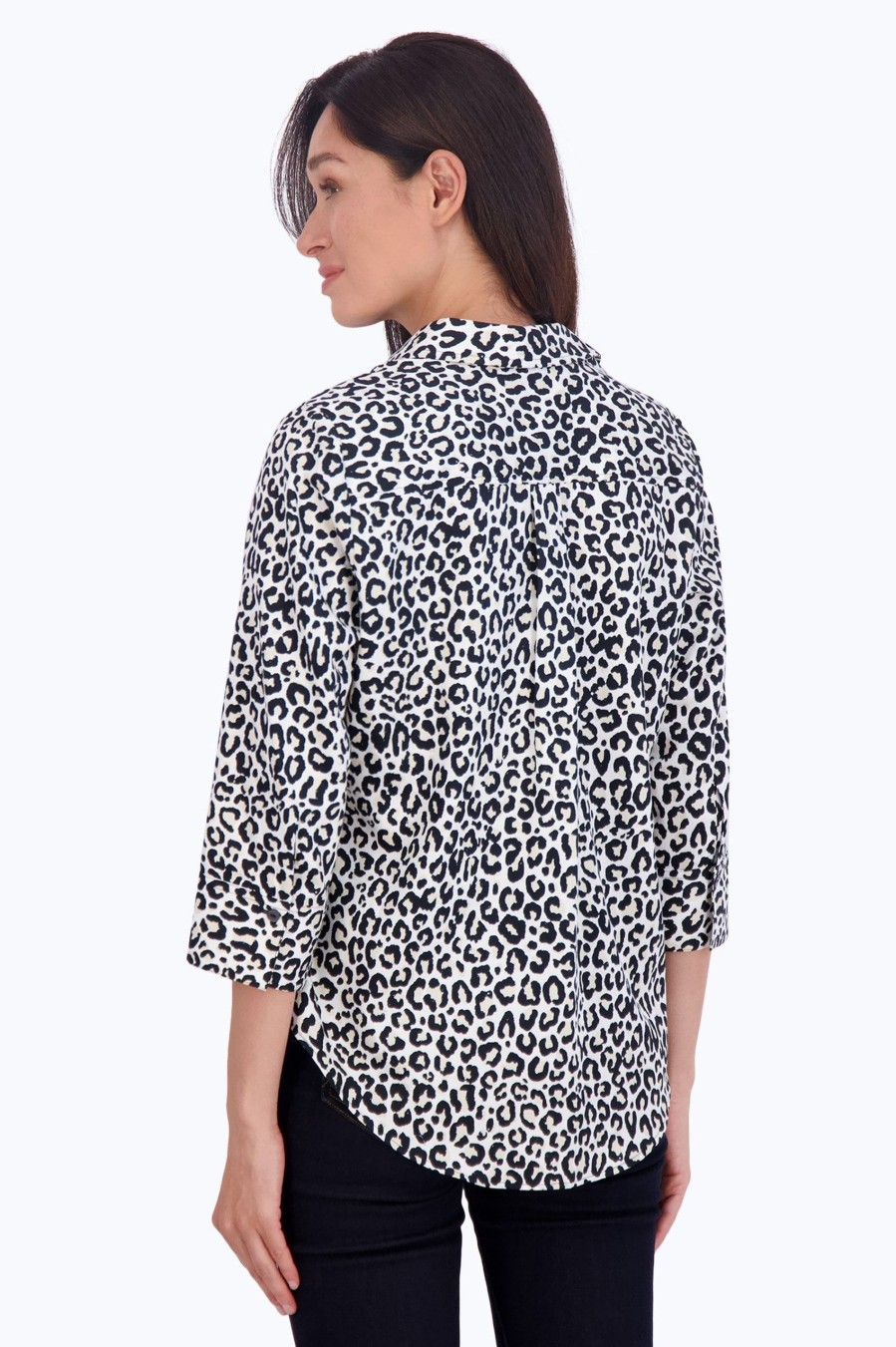 Women Foxcroft Tops | Charlie No Iron Leopard Print Shirt Black/Birch Mini Leopard