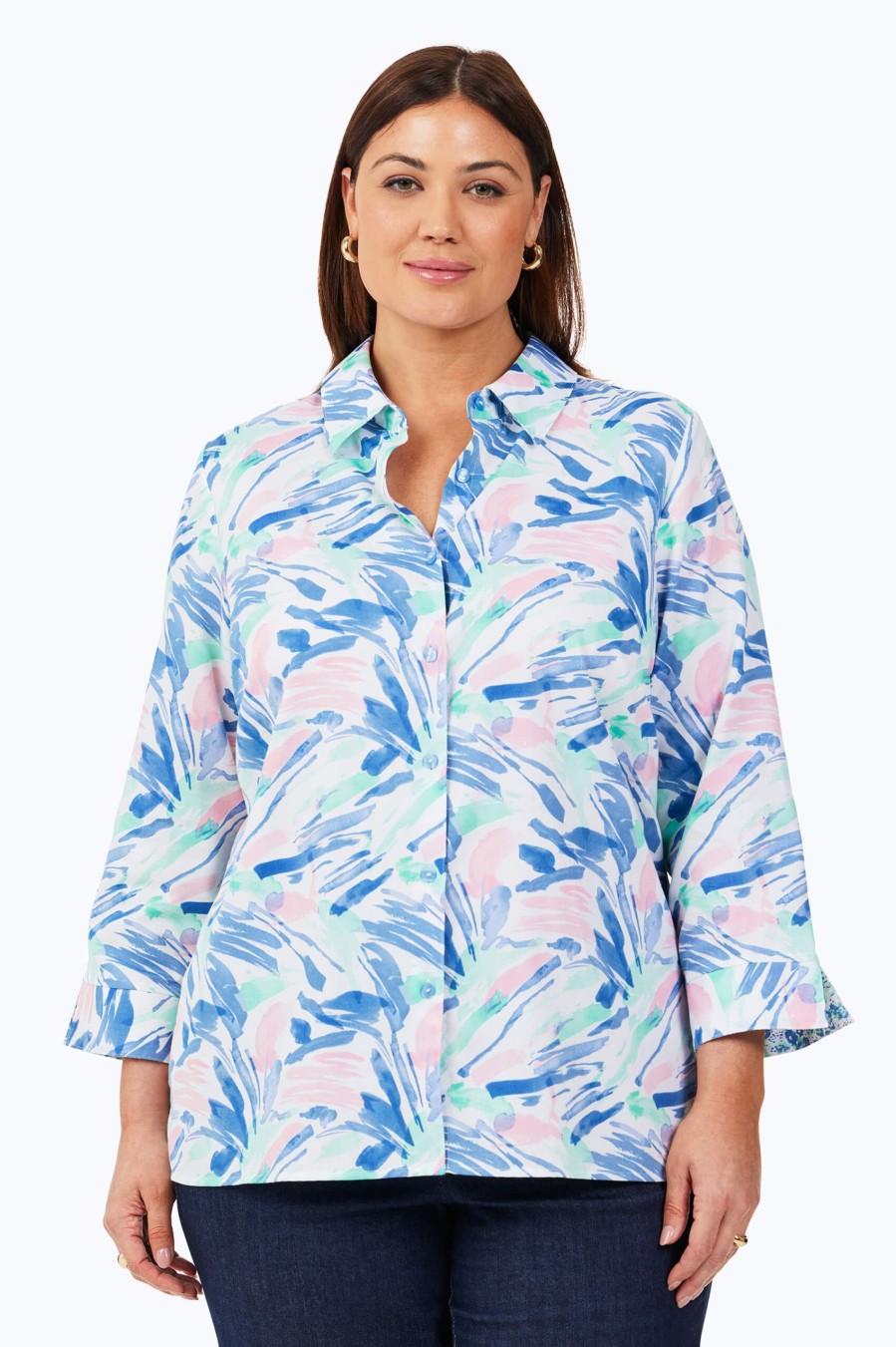 Women Foxcroft Tops | Lucie Plus Non-Iron Tropical Paint Shirt Multi Tropical Paint