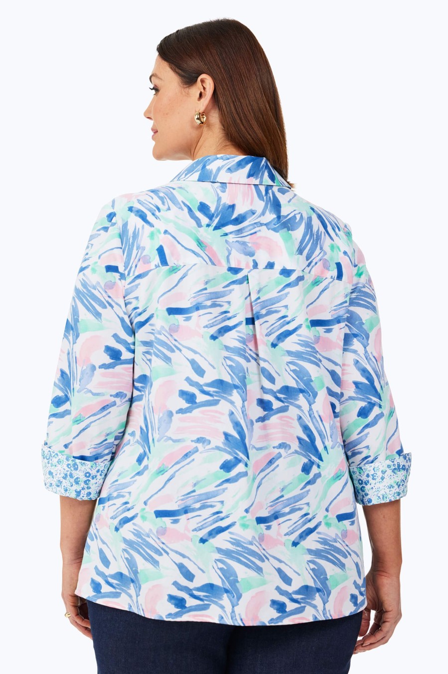 Women Foxcroft Tops | Lucie Plus Non-Iron Tropical Paint Shirt Multi Tropical Paint