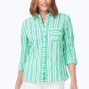 Women Foxcroft Tops | Hampton Beach Stripe Crinkle Shirt