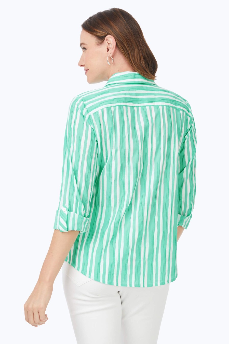 Women Foxcroft Tops | Hampton Beach Stripe Crinkle Shirt