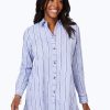 Women Foxcroft Tops | Serene Stripe Crinkle Tunic Blue Denim Serene Stripe