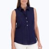 Women Foxcroft Tops | Ashley Easy Care Solid Linen Sleeveless Shirt