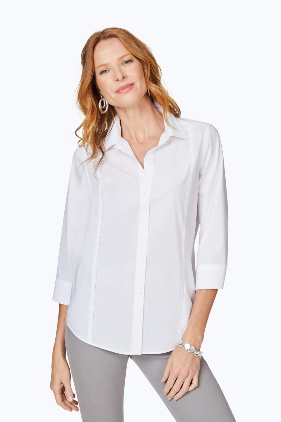 Women Foxcroft Tops | Piping Detail Stretch Non-Iron Shirt White