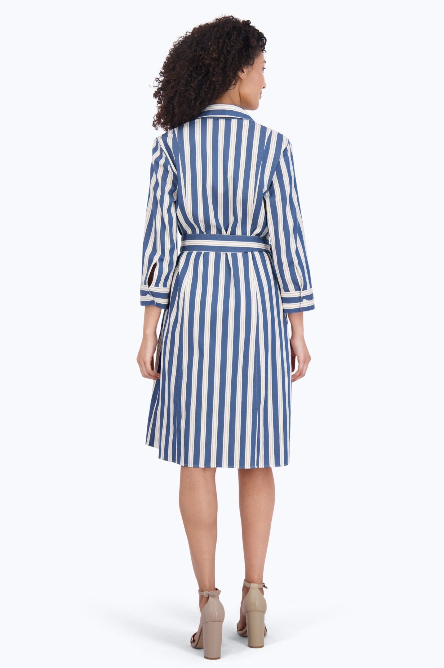 Women Foxcroft Dresses | Fiona Stretch No Iron Indigo Stripe Dress Indigo Cedar Stripe