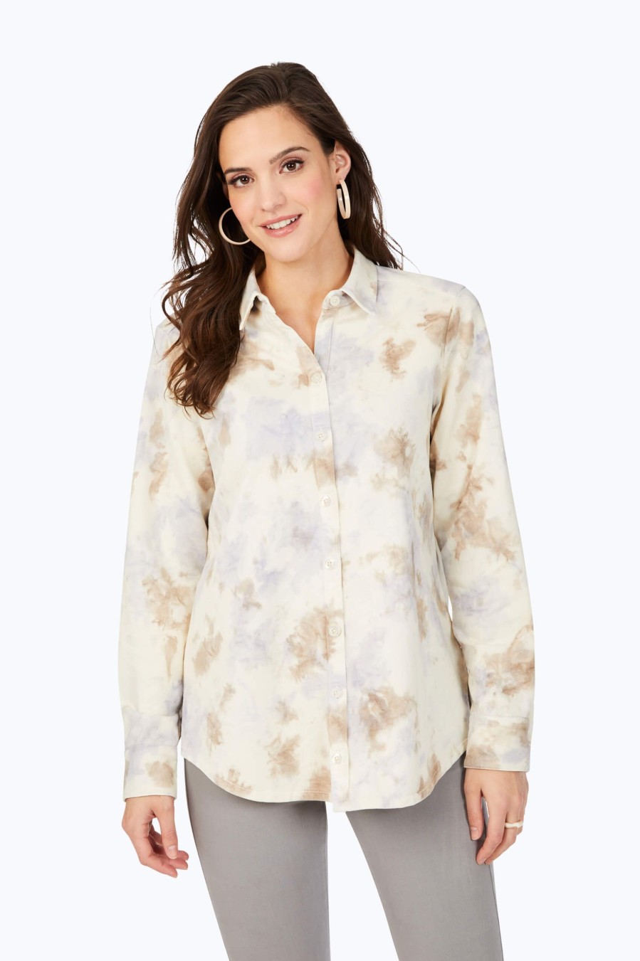 Women Foxcroft Tops | Zoey Vegetable Tie-Dye Shirt Ivory Multi Tie Dye