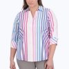 Women Foxcroft Tops | Taylor Plus Pinpoint No Iron Ombre Stripe Shirt Ombre Multi Pinpoint Stripe