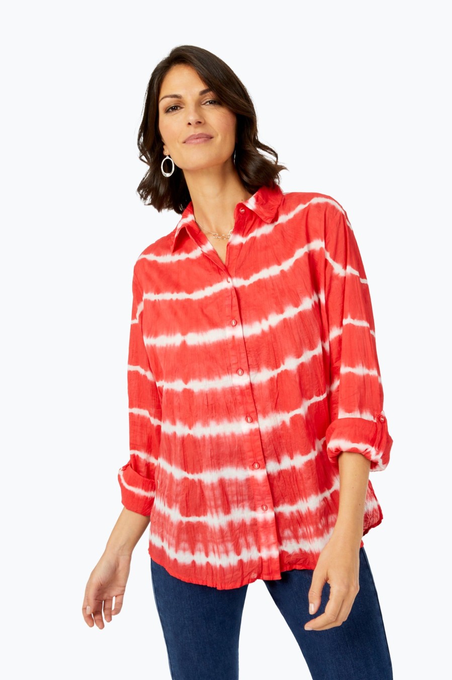 Women Foxcroft Tops | Zoey Shirt Watermelon Tie Dye