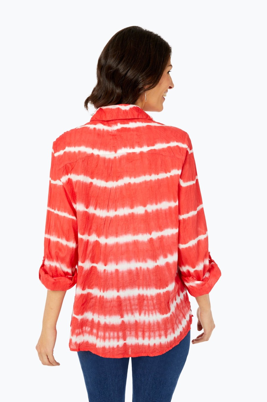 Women Foxcroft Tops | Zoey Shirt Watermelon Tie Dye