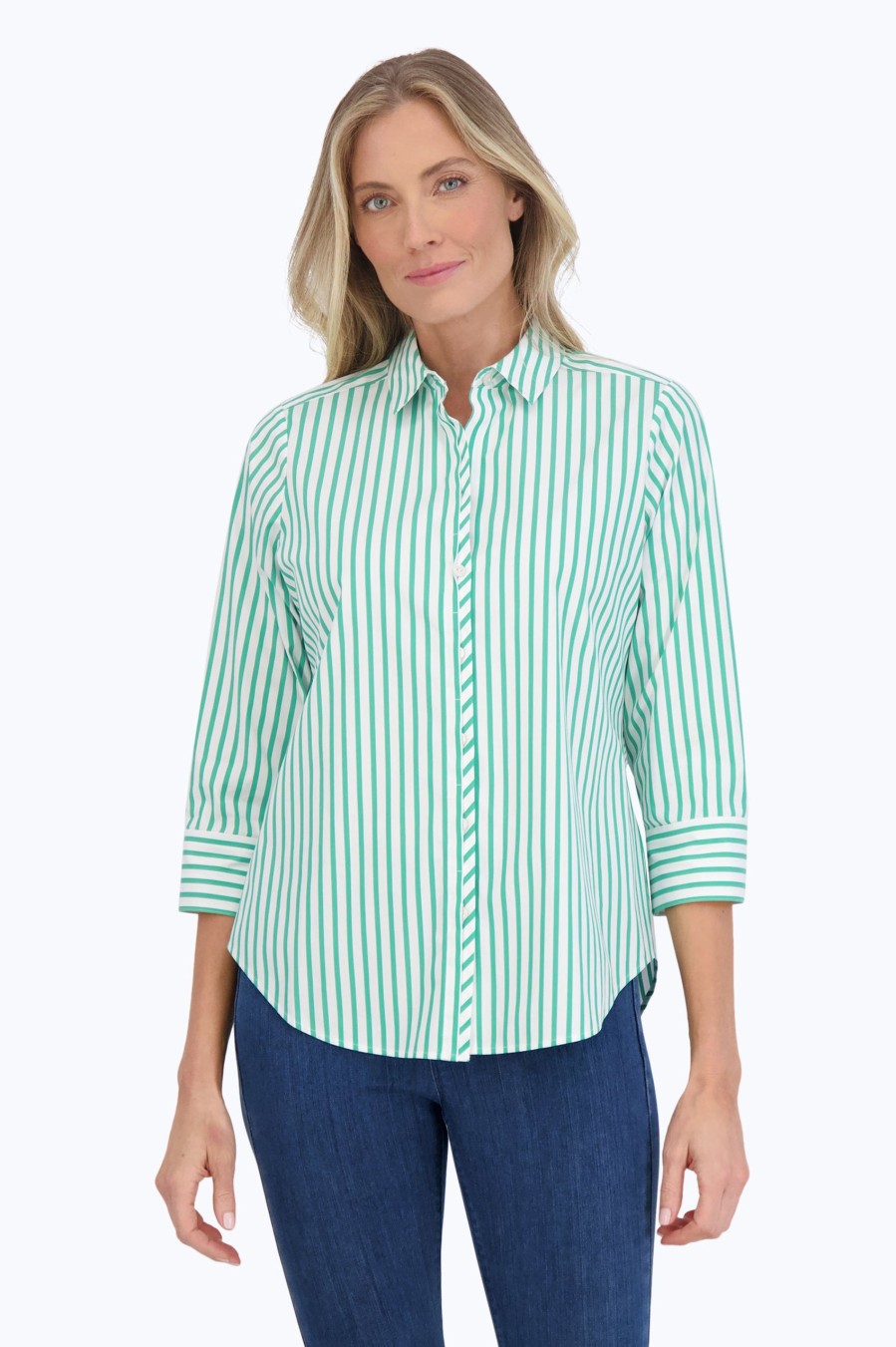 Women Foxcroft Tops | Charlie Stretch No Iron Stripe Shirt