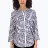 Women Foxcroft Tops | Charlie No Iron Navy Geometric Shirt Navy/White Geometric Halves