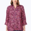 Women Foxcroft Tops | Piper Non-Iron Beach Blossoms Shirt Coral Sunset Beach Blossoms