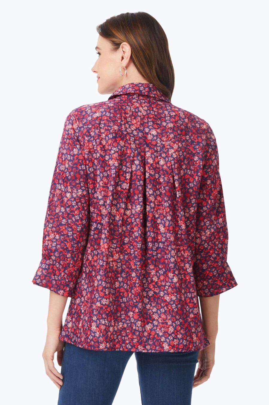 Women Foxcroft Tops | Piper Non-Iron Beach Blossoms Shirt Coral Sunset Beach Blossoms