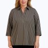 Women Foxcroft Tops | Sophia Plus Stretch No Iron Stripe Popover Shirt