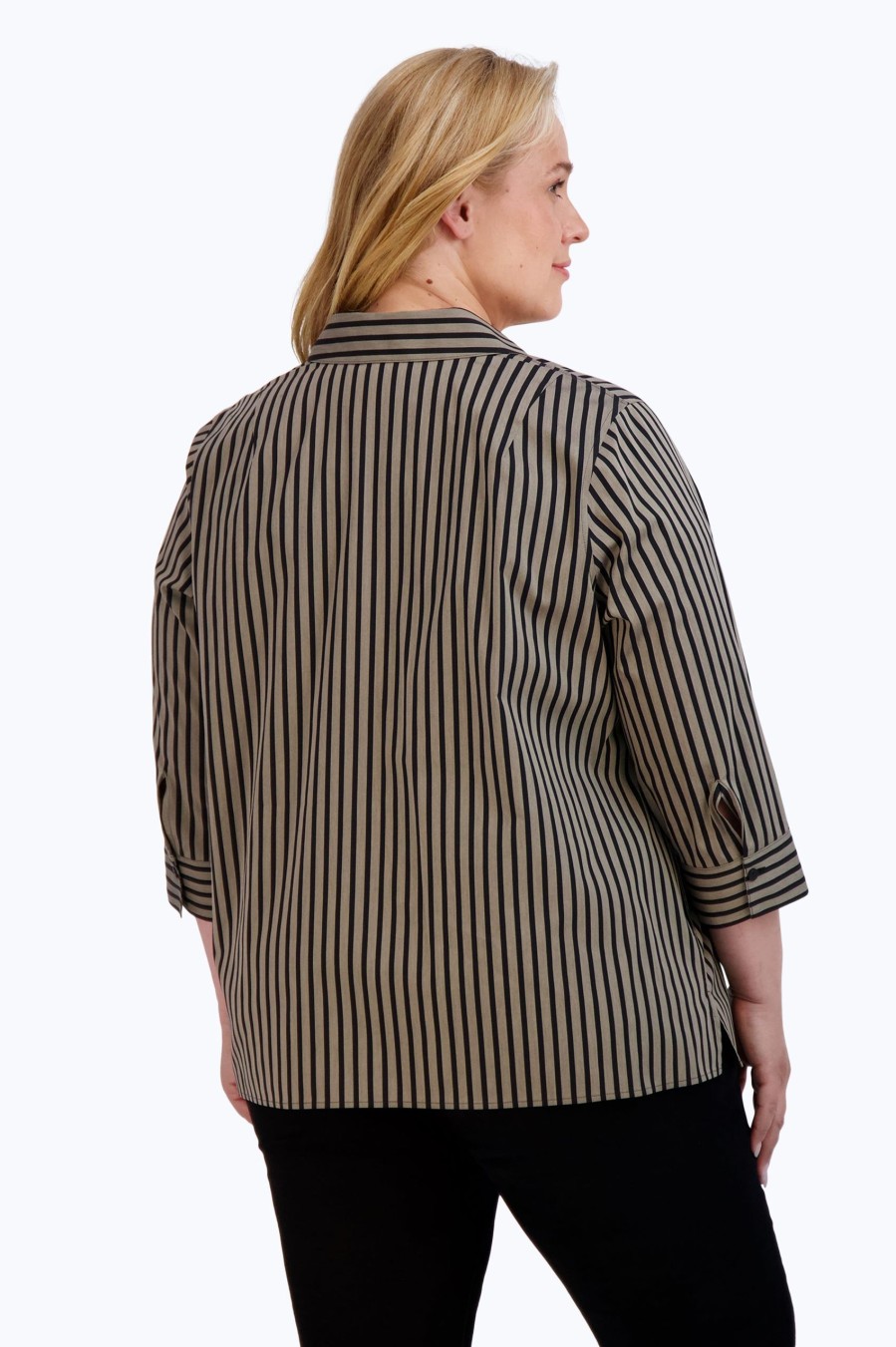 Women Foxcroft Tops | Sophia Plus Stretch No Iron Stripe Popover Shirt