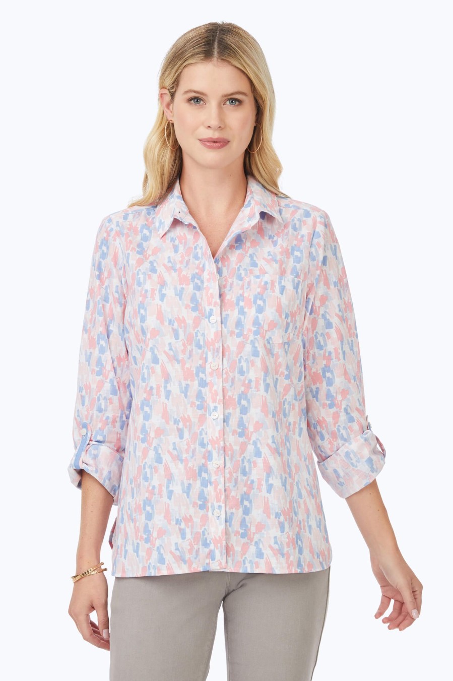 Women Foxcroft Tops | Cole Non-Iron Highlights Shirt Blue Multi Highlights