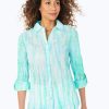 Women Foxcroft Tops | Zoey Turquoise Tie Dye Shirt Turquoise Tide Tie Dye