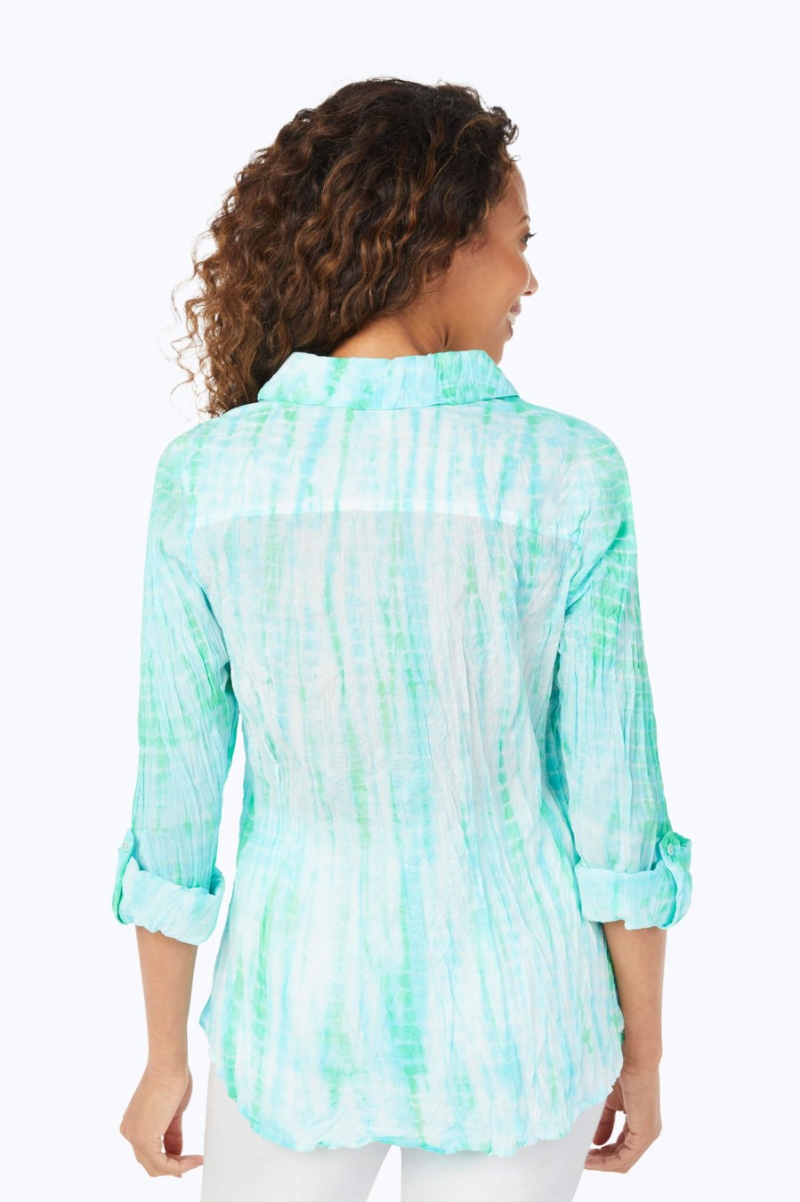 Women Foxcroft Tops | Zoey Turquoise Tie Dye Shirt Turquoise Tide Tie Dye