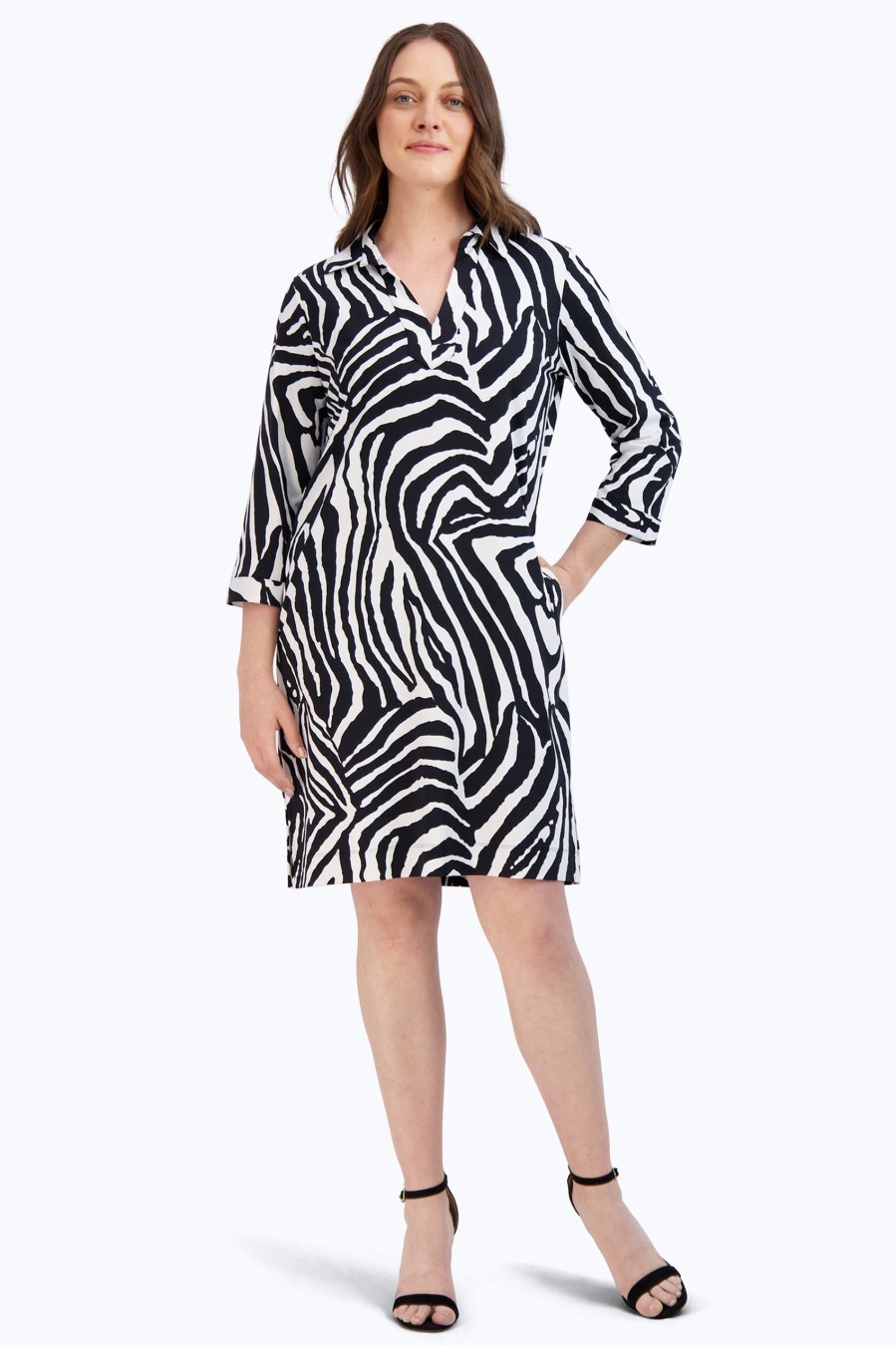 Women Foxcroft Dresses | Angel Zebra Jersey Dress Black Zebra