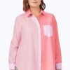 Women Foxcroft Tops | Boyfriend Plus Pinpoint Non-Iron Colorblock Tunic Pink Peach