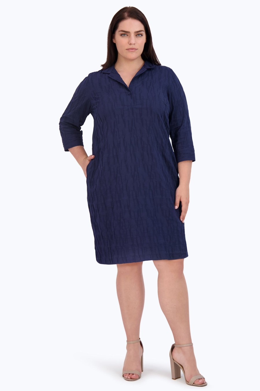 Women Foxcroft Dresses | Sloane Plus Solid Crinkle Dress