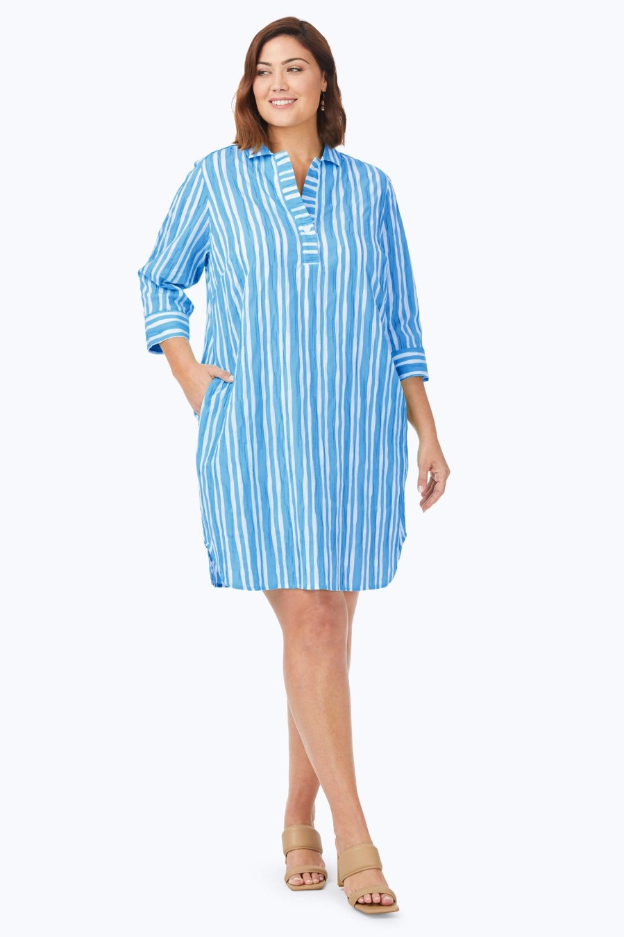 Women Foxcroft Dresses | Sloane Plus Beach Stripe Crinkle Dress