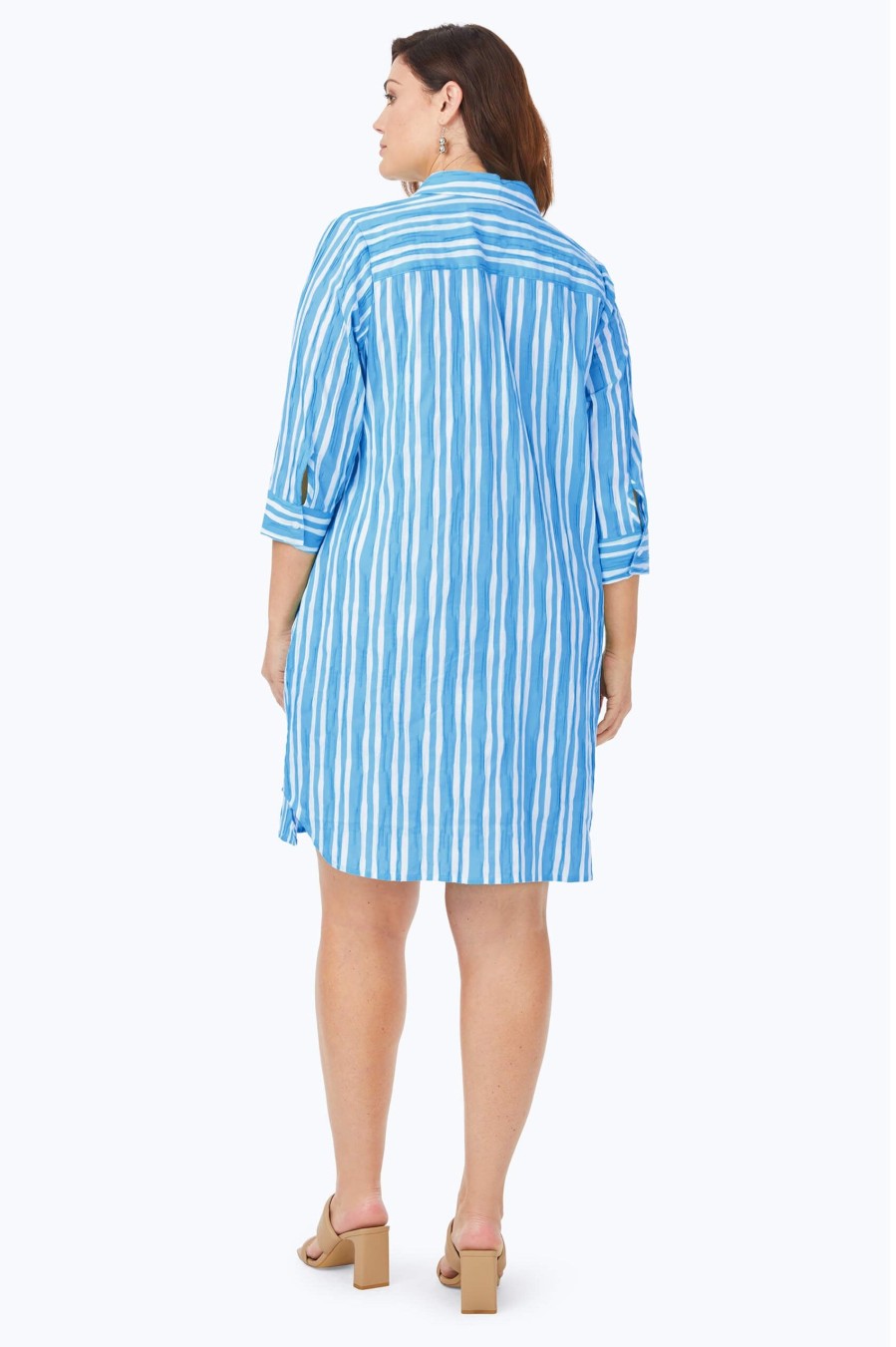 Women Foxcroft Dresses | Sloane Plus Beach Stripe Crinkle Dress