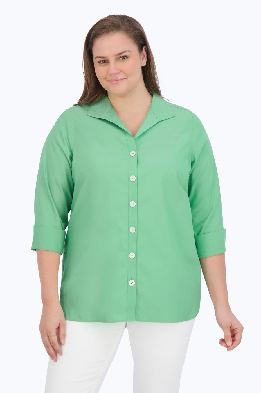 Women Foxcroft Tops | Pandora Plus Essential Pinpoint Non-Iron Tunic