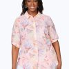 Women Foxcroft Tops | Tamara Plus Seersucker Paradise Floral Shirt Pink Strawberry Paradise Floral